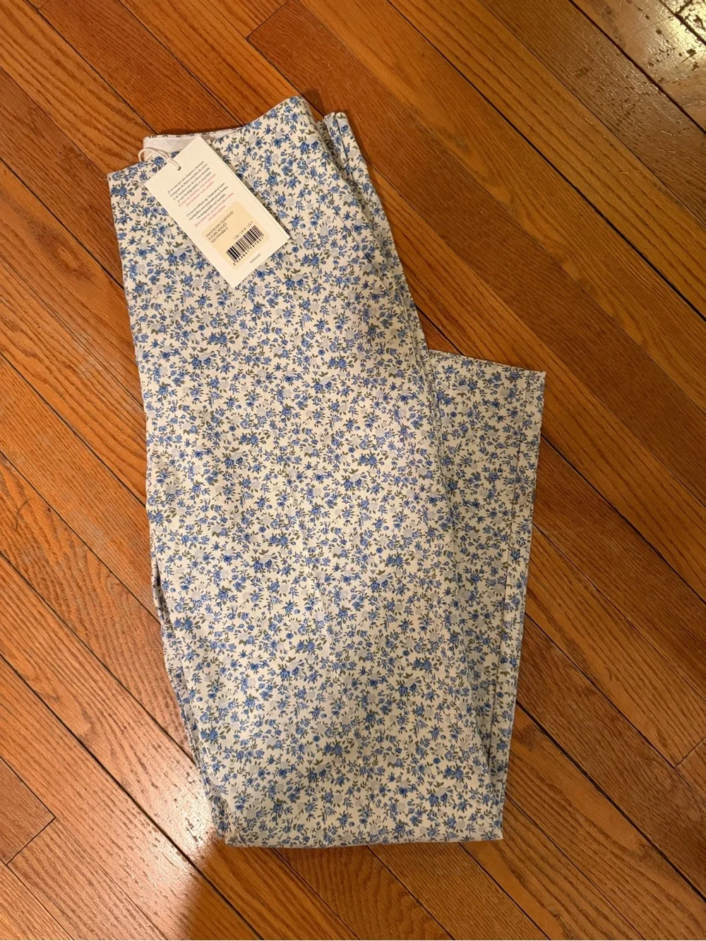 Sezane Blue and Cream Floral Cotton pants